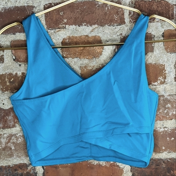 Small Teal Wrap Back Sport Tank Top Bra w/ Cup Inserts - Picture 2 of 5